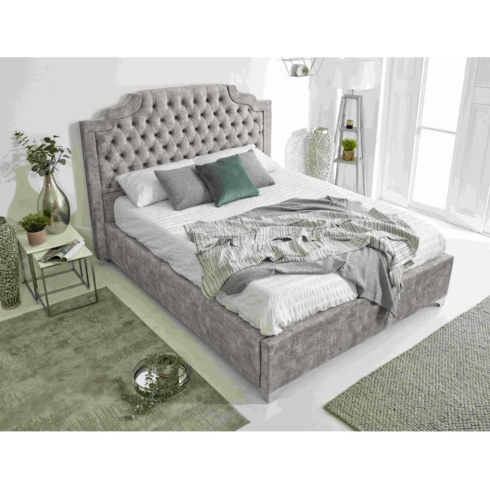 Ryker King Size Bed Frame with Chesterfield Headboard - Silver