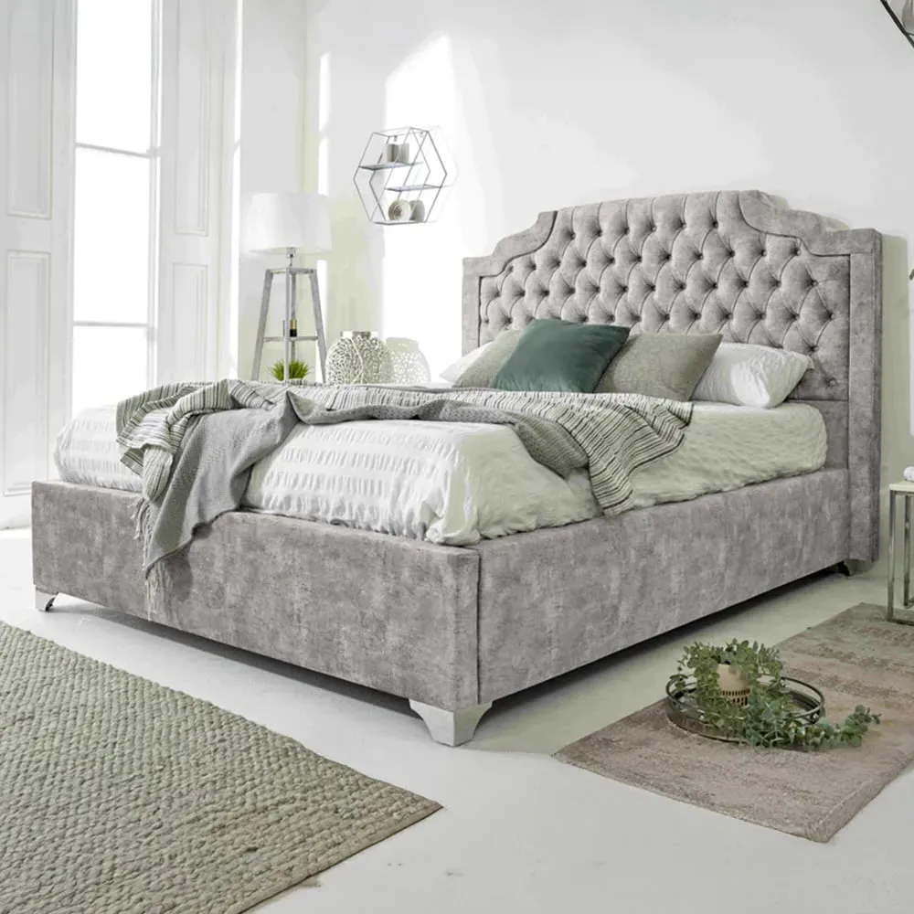 Ryker King Size Bed Frame with Chesterfield Headboard - Silver