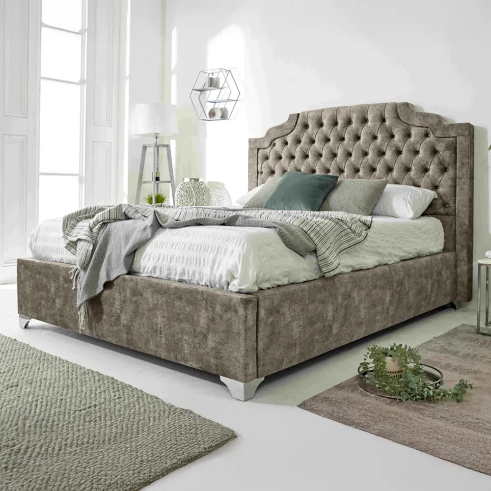 Ryker King Size Bed Frame with Chesterfield Headboard - Taupe