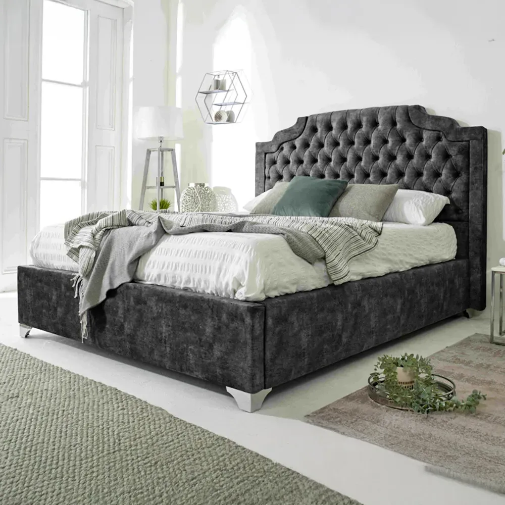 Ryker Single Bed Frame with Chesterfield Headboard - Grey