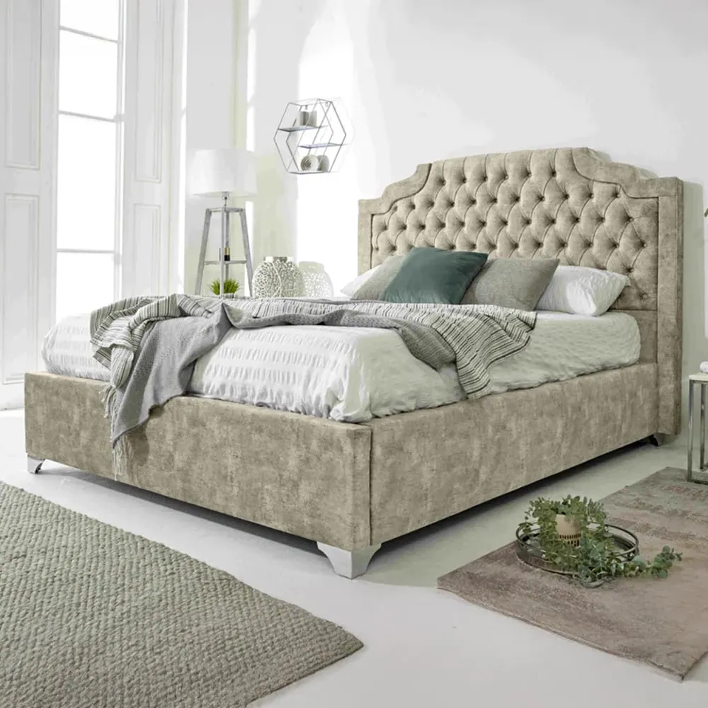 Ryker Single Bed Frame with Chesterfield Headboard - Pearl