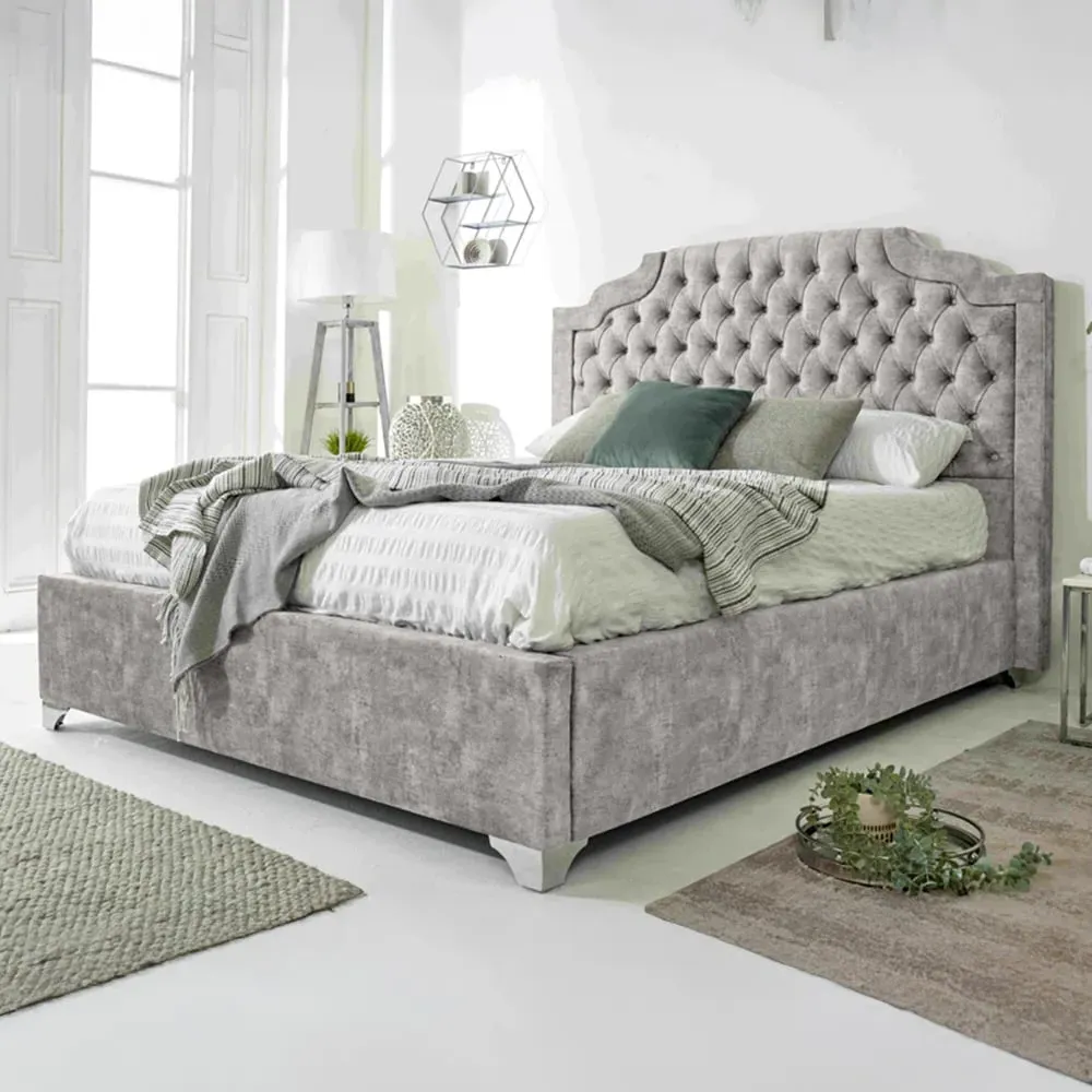 Ryker Single Bed Frame with Chesterfield Headboard - Silver