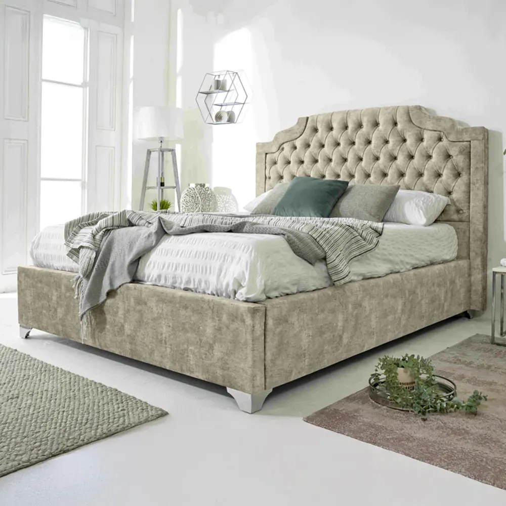 Ryker Small Double Bed Frame with Chesterfield Headboard - Cream