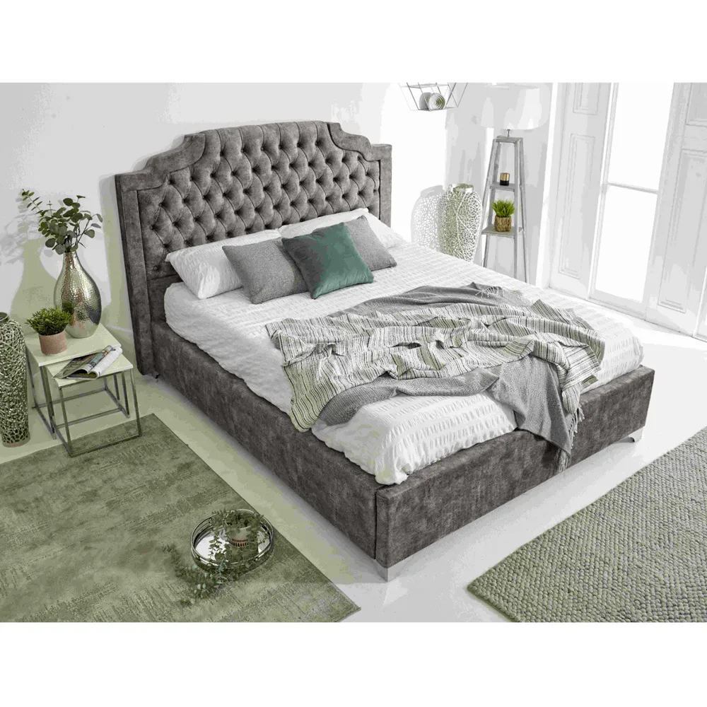 Ryker Small Double Bed Frame with Chesterfield Headboard - Grey