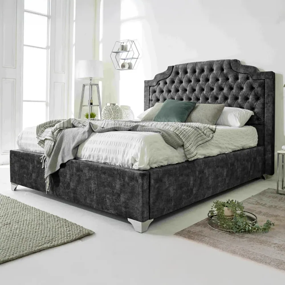 Ryker Small Double Bed Frame with Chesterfield Headboard - Grey