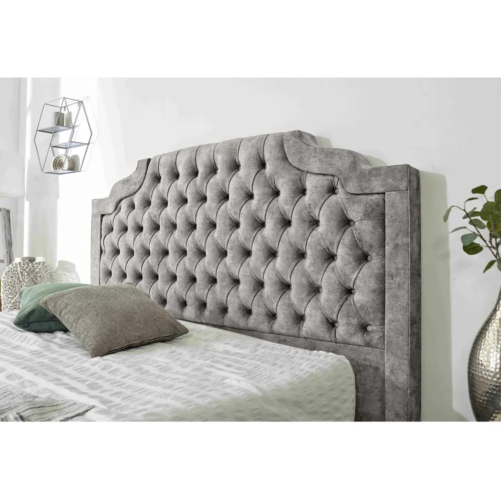 Ryker Small Double Bed Frame with Chesterfield Headboard - Silver