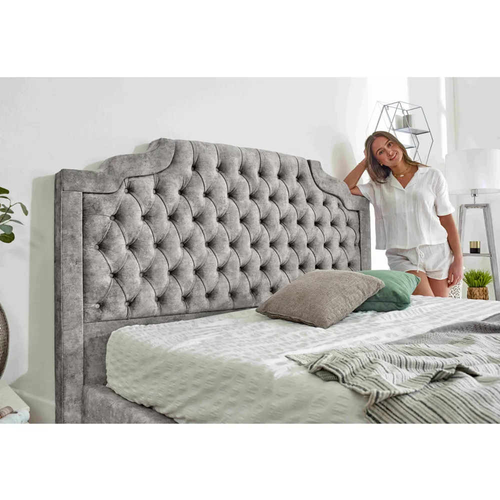 Ryker Small Double Bed Frame with Chesterfield Headboard - Silver