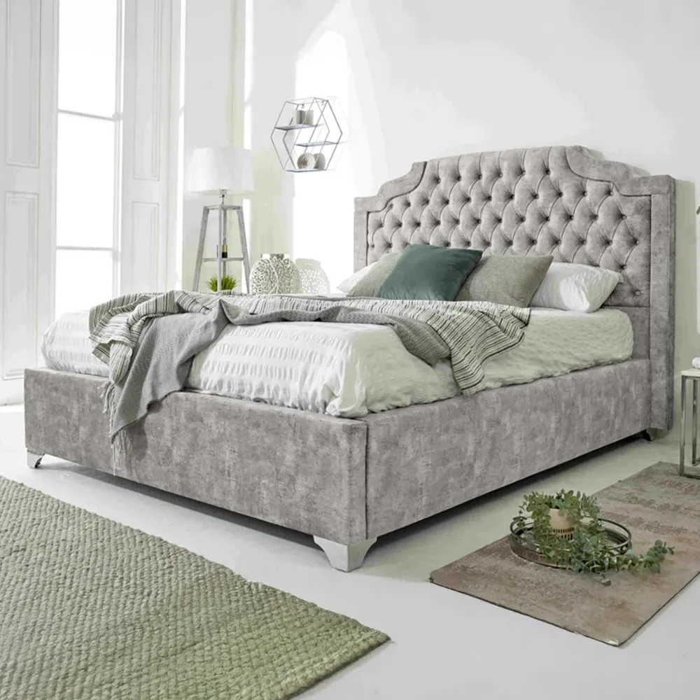 Ryker Small Double Bed Frame with Chesterfield Headboard - Silver