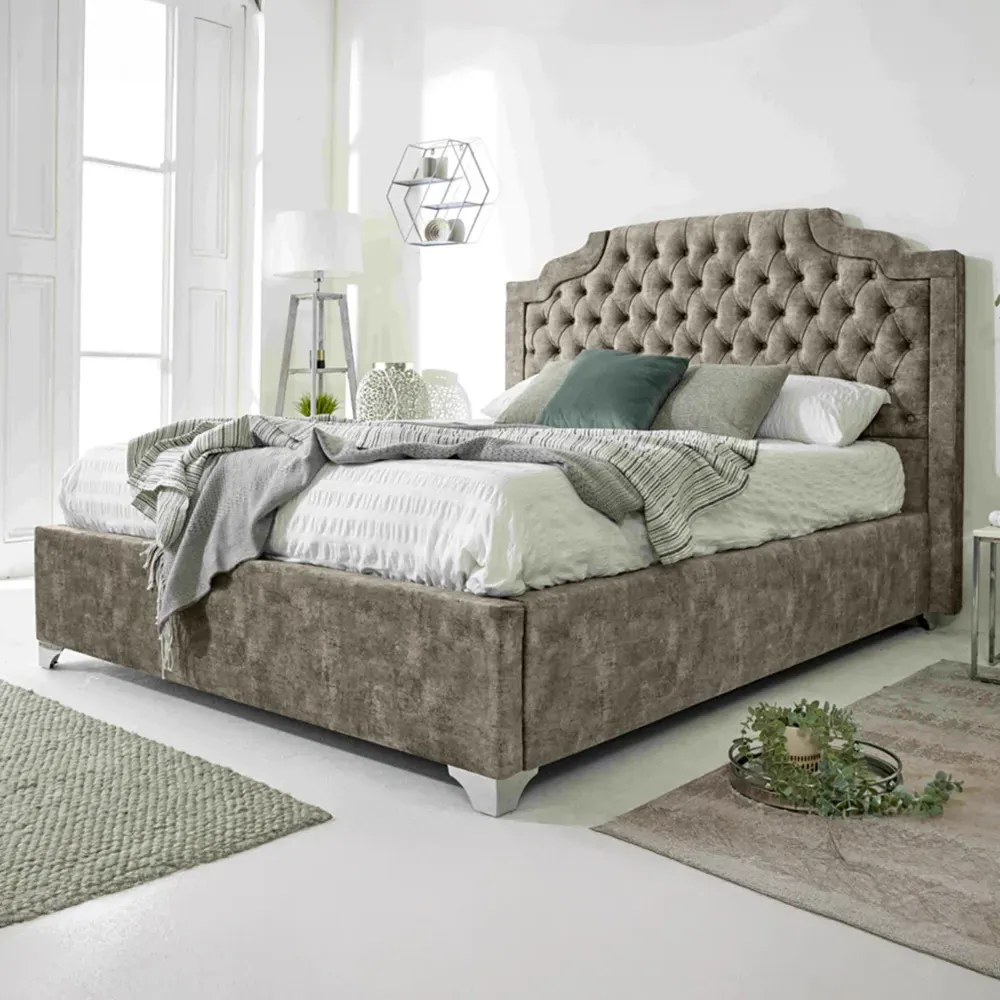 Ryker Small Double Bed Frame with Chesterfield Headboard - Taupe