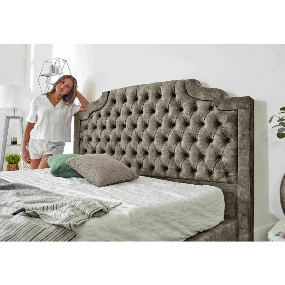 Ryker Super King Bed Frame with Chesterfield Headboard - Taupe