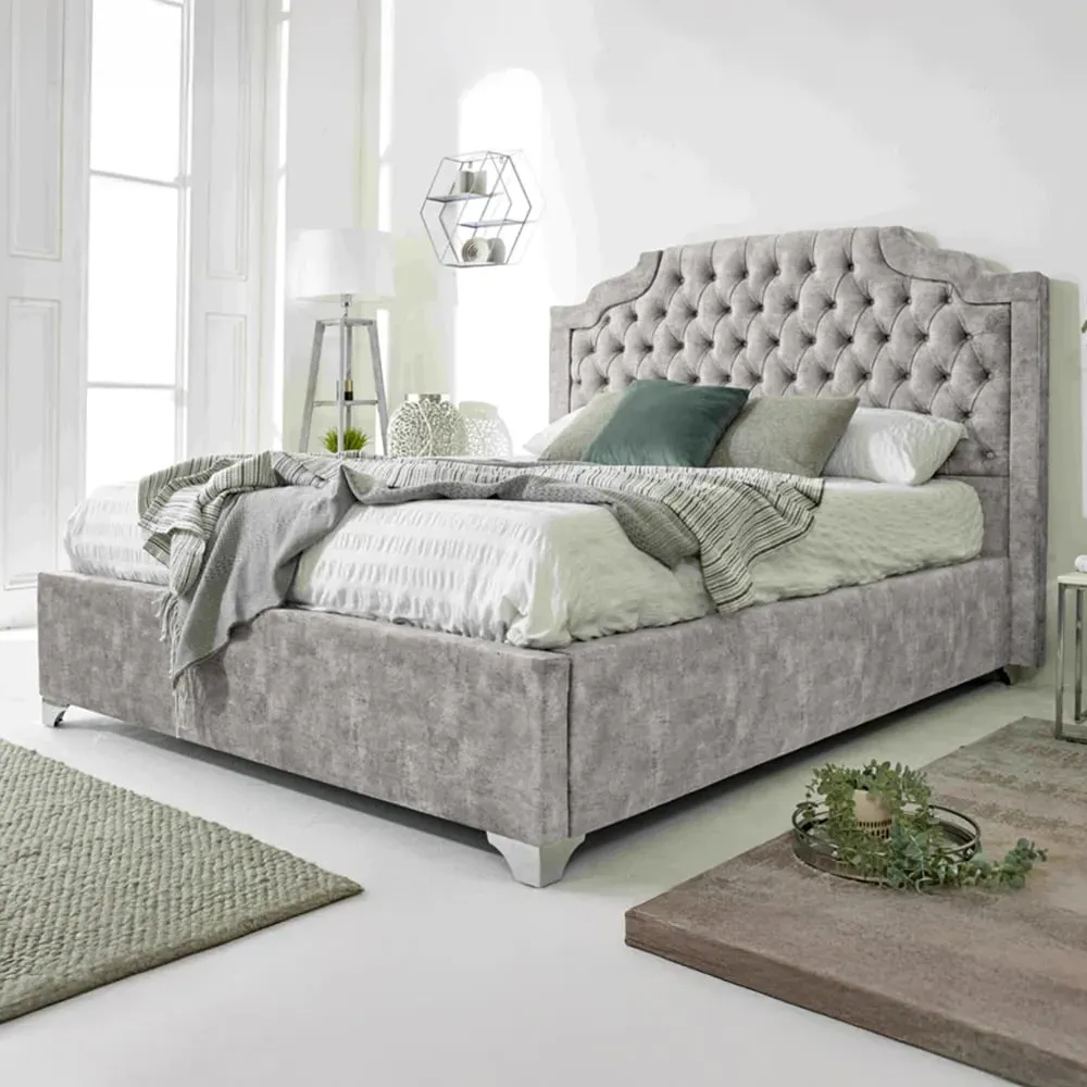 Ryker Super King Size Bed Frame with Chesterfield Headboard - Silver