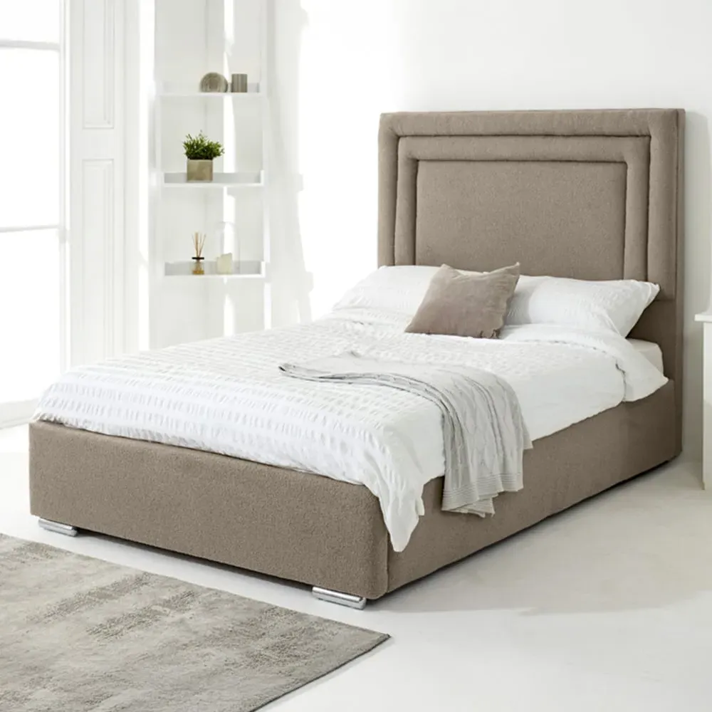 Santiago Double Bed Frame with Boxed Headboard - Cream