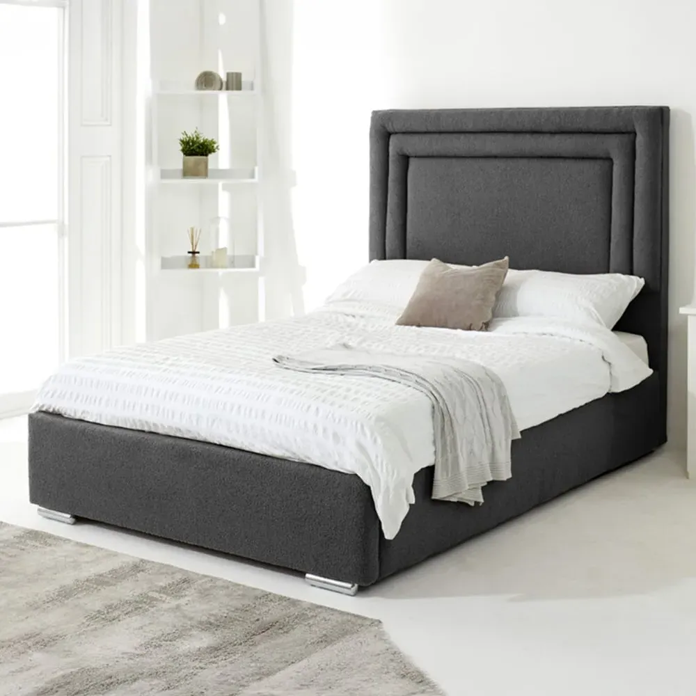 Santiago Double Bed Frame with Boxed Headboard - Grey
