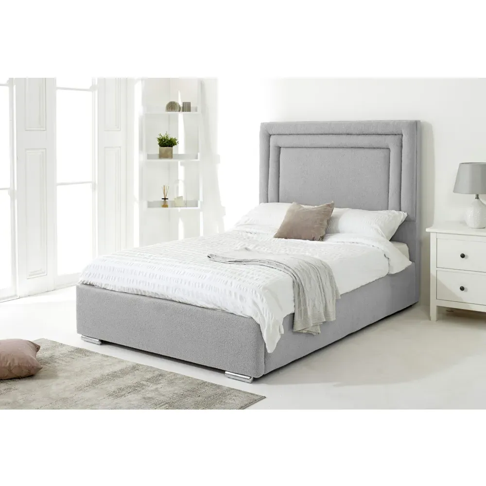 Santiago Double Bed Frame with Boxed Headboard - Silver