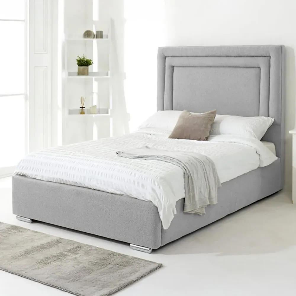 Santiago Double Bed Frame with Boxed Headboard - Silver