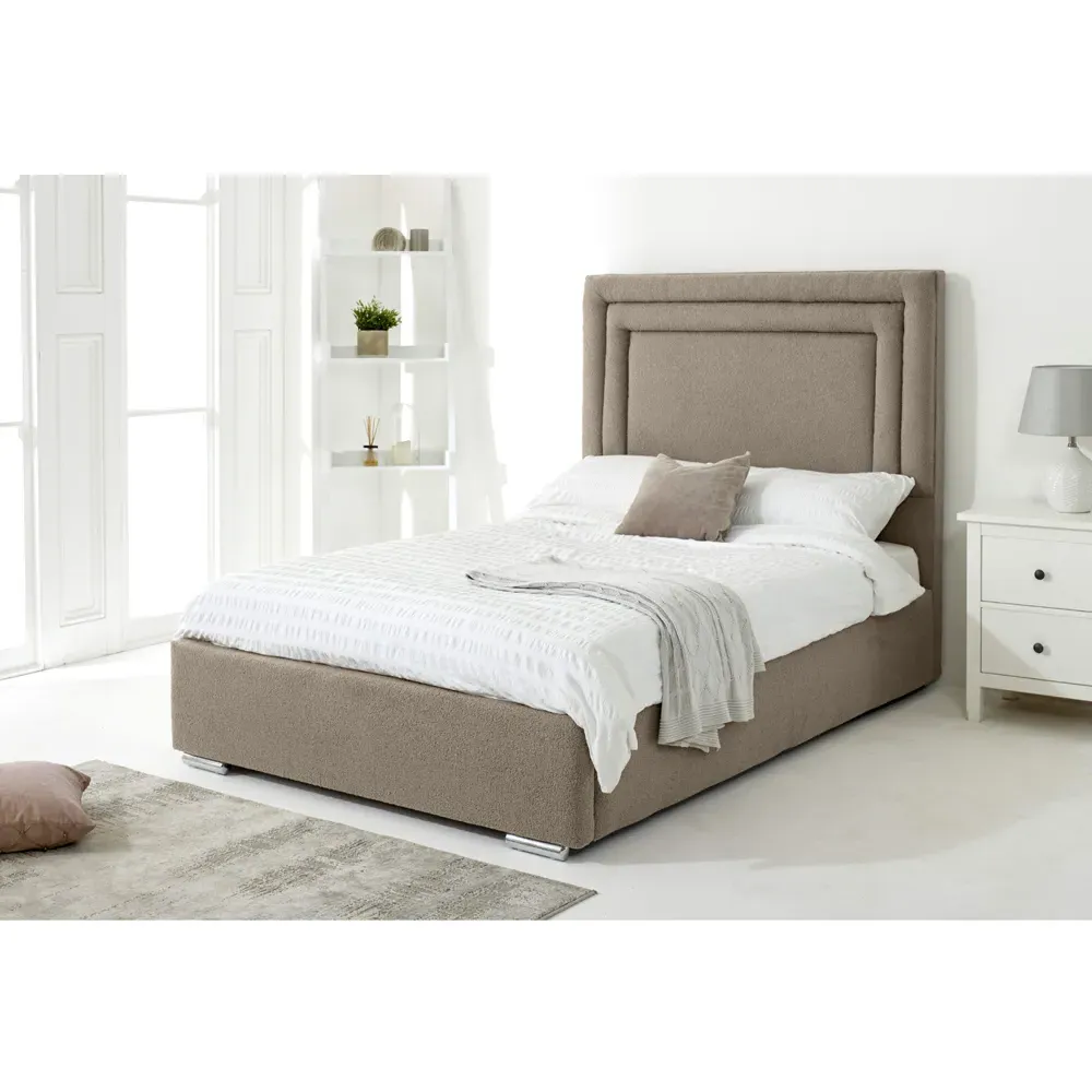 Santiago King Size Bed Frame with Boxed Headboard - Cream