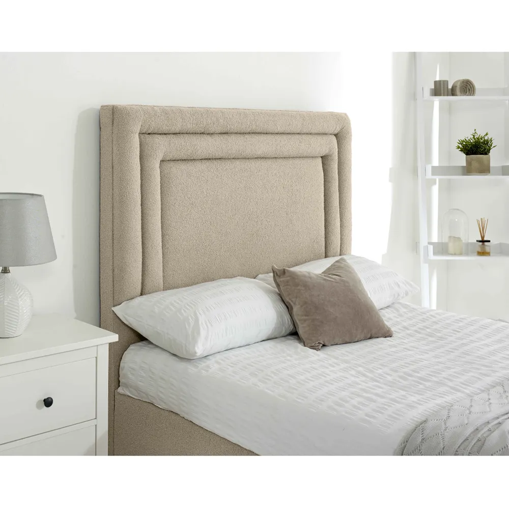 Santiago King Size Bed Frame with Boxed Headboard - Cream