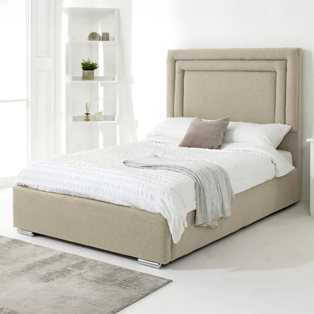 Santiago King Size Bed Frame with Boxed Headboard - Cream