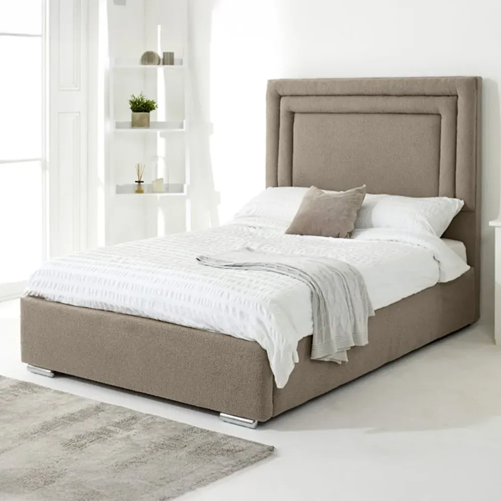 Santiago King Size Bed Frame with Boxed Headboard - Cream