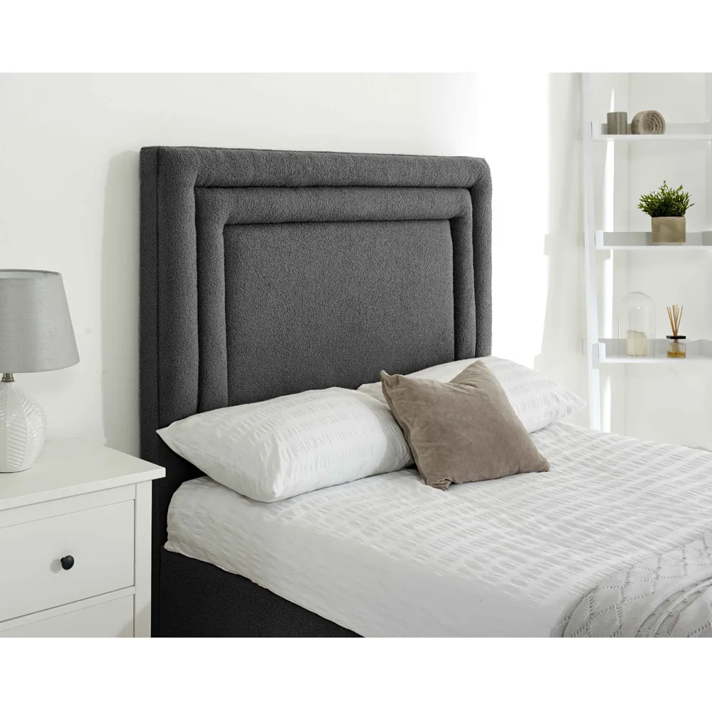 Santiago King Size Bed Frame with Boxed Headboard - Grey