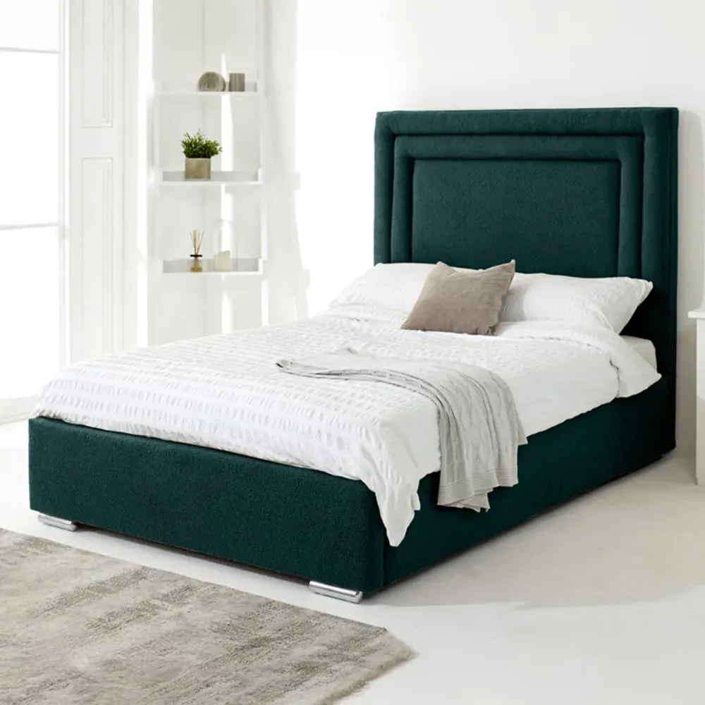 Santiago Single Bed Frame with Boxed Headboard - Green