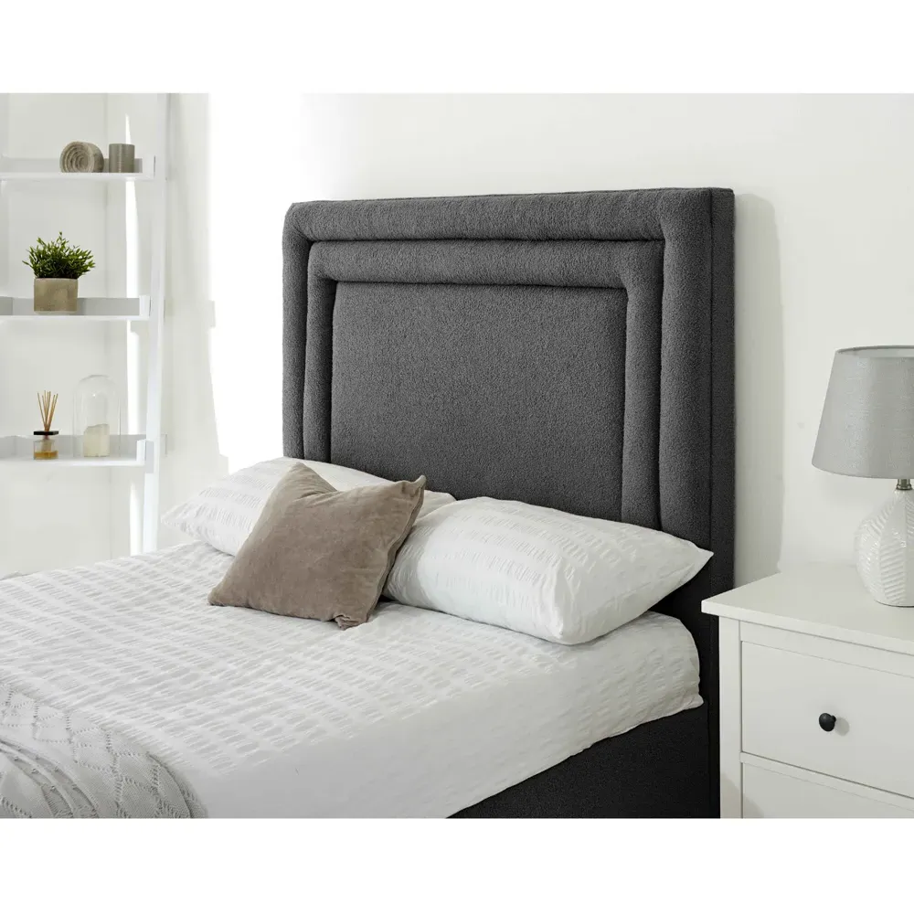 Santiago Single Bed Frame with Boxed Headboard - Grey