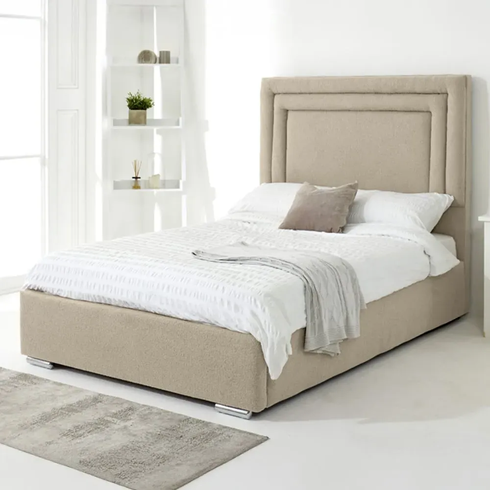 Santiago Single Bed Frame with Boxed Headboard - Pearl