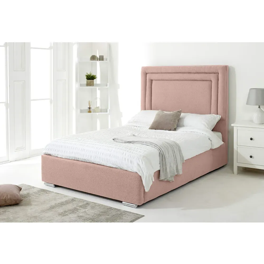 Santiago Single Bed Frame with Boxed Headboard - Pink