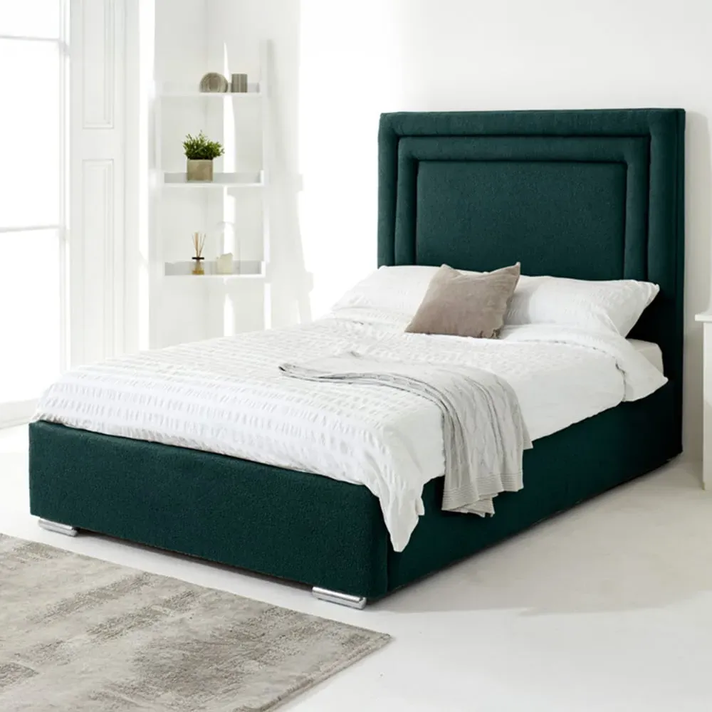 Santiago Small Double Bed Frame with Boxed Headboard - Green