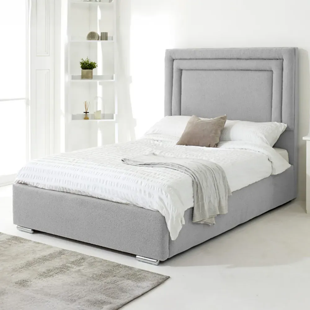 Santiago Small Double Bed Frame with Boxed Headboard - Silver