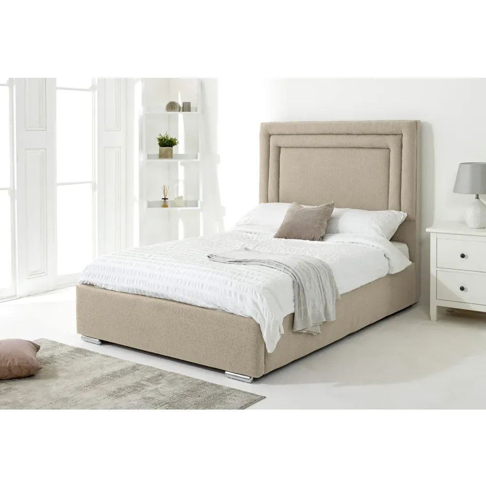 Santiago Super King Size Bed Frame with Boxed Headboard - Cream