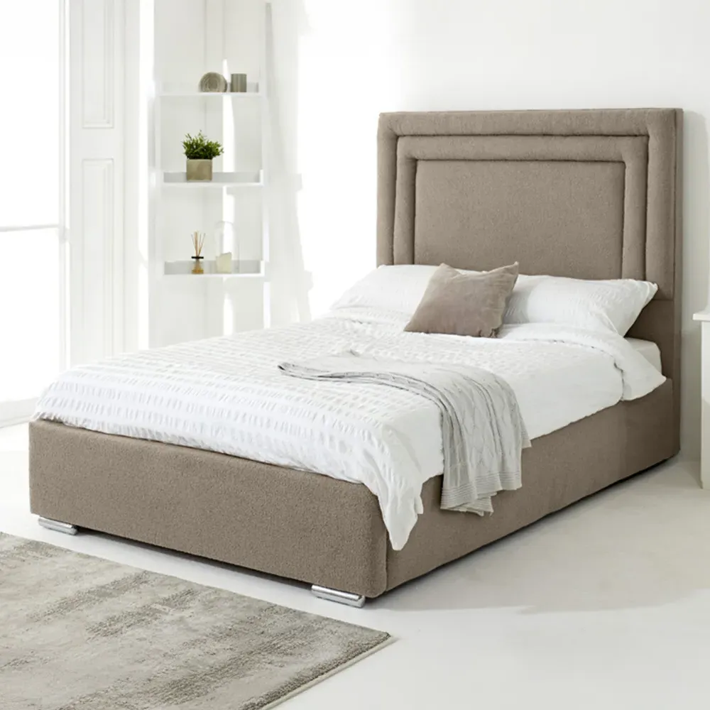 Santiago Super King Size Bed Frame with Boxed Headboard - Cream