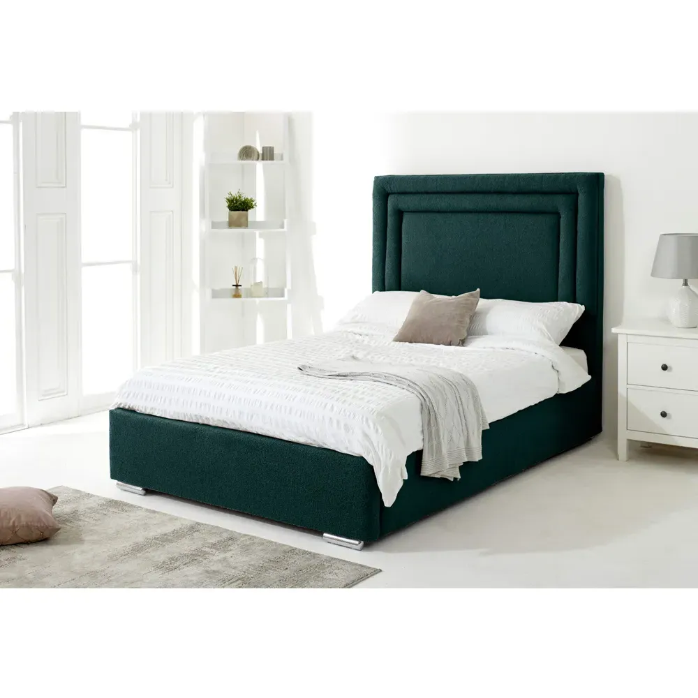 Santiago Super King Size Bed Frame with Boxed Headboard - Green