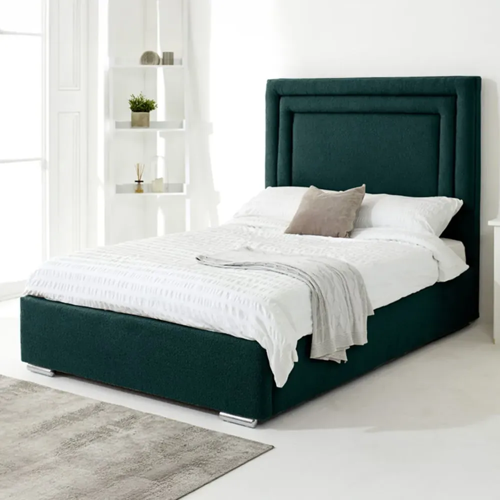 Santiago Super King Size Bed Frame with Boxed Headboard - Green