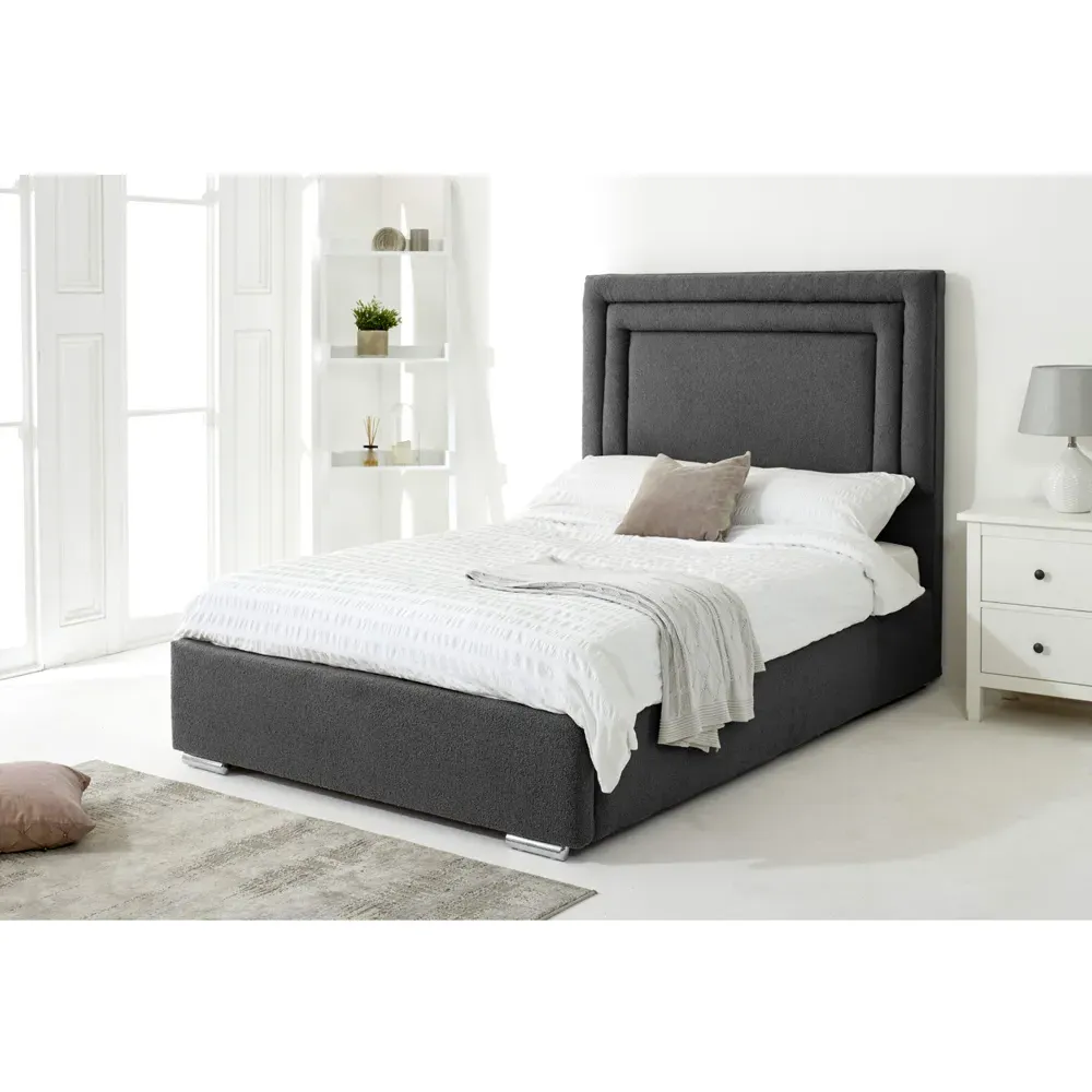 Santiago Super King Size Bed Frame with Boxed Headboard - Grey