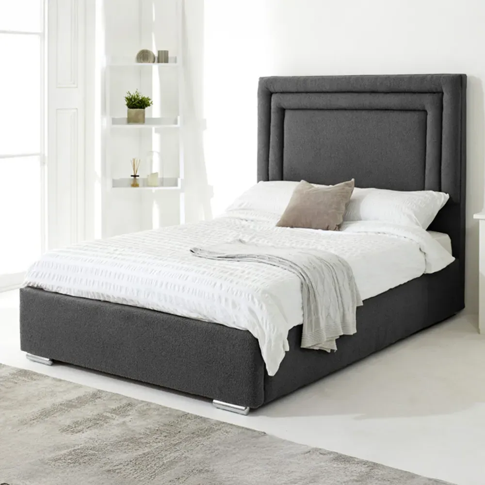 Santiago Super King Size Bed Frame with Boxed Headboard - Grey