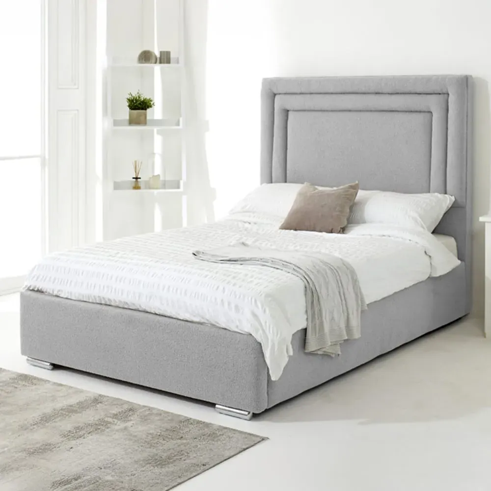 Santiago Super King Size Bed Frame with Boxed Headboard - Silver