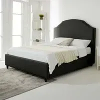 Sareen Double Bed Frame with Curved Headboard - Black, Velvet
