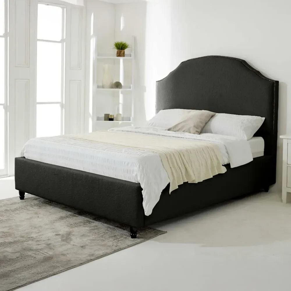 Sareen Double Bed Frame with Curved Headboard - Black, Velvet