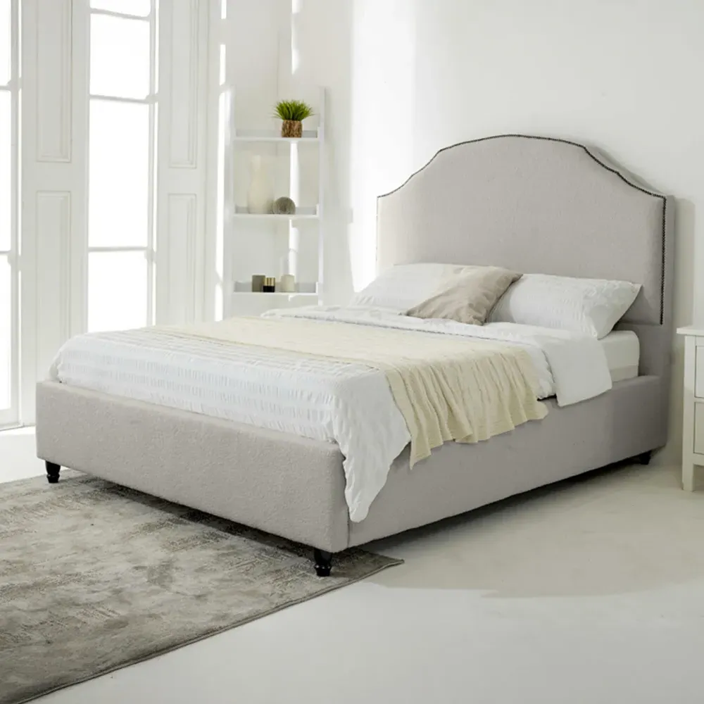 Sareen Double Bed Frame with Curved Headboard - Silver, Velvet