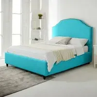 Sareen Double Bed Frame with Curved Headboard - Teal, Velvet