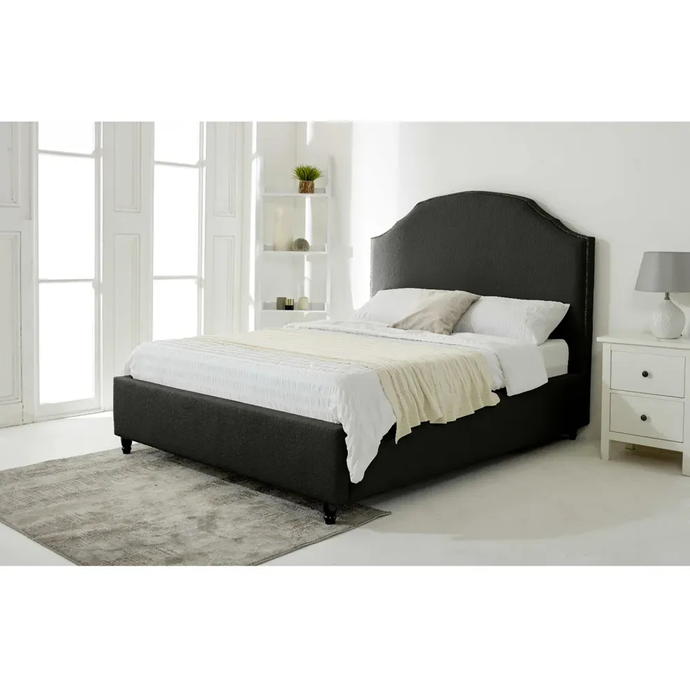 Sareen King Size Bed Frame with Curved Headboard - Black, Velvet