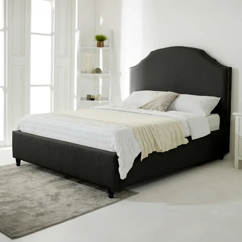Sareen King Size Bed Frame with Curved Headboard - Black, Velvet
