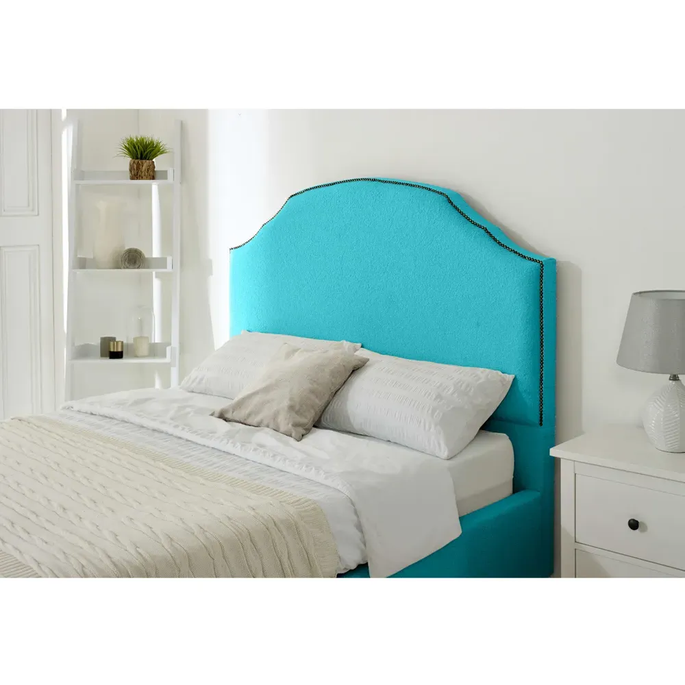 Sareen King Size Bed Frame with Curved Headboard - Teal, Velvet