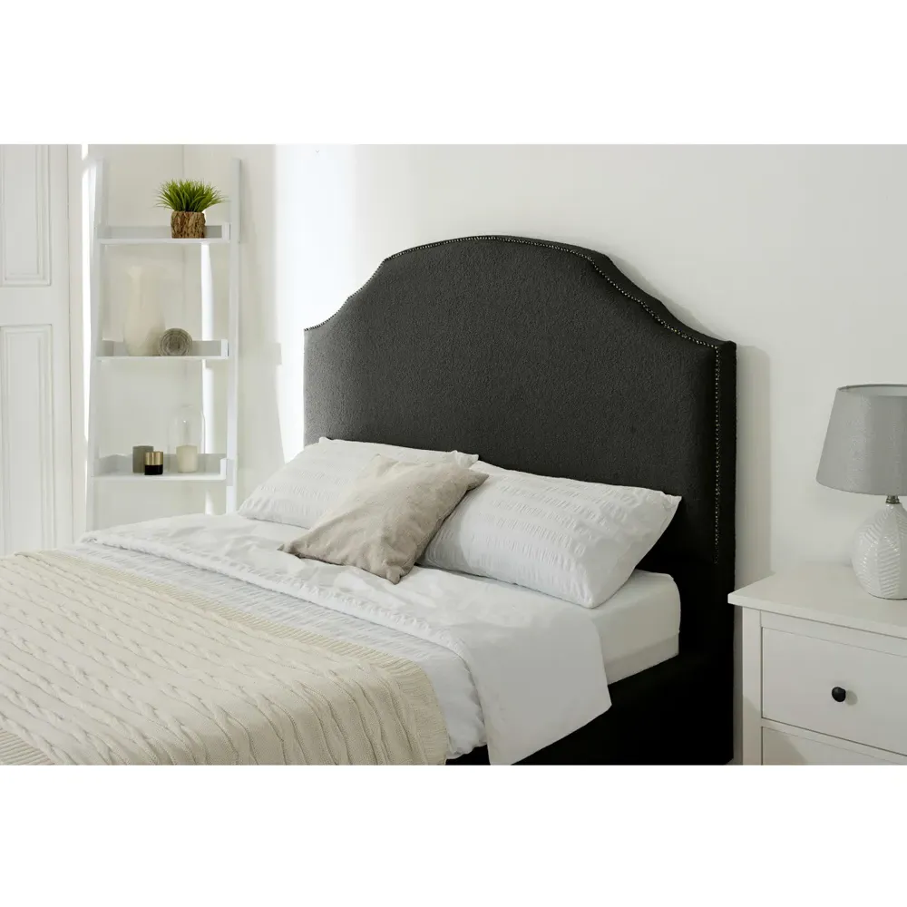 Sareen Single Bed Frame with Curved Headboard - Black, Velvet