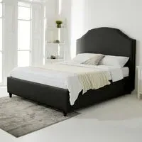Sareen Single Bed Frame with Curved Headboard - Black, Velvet