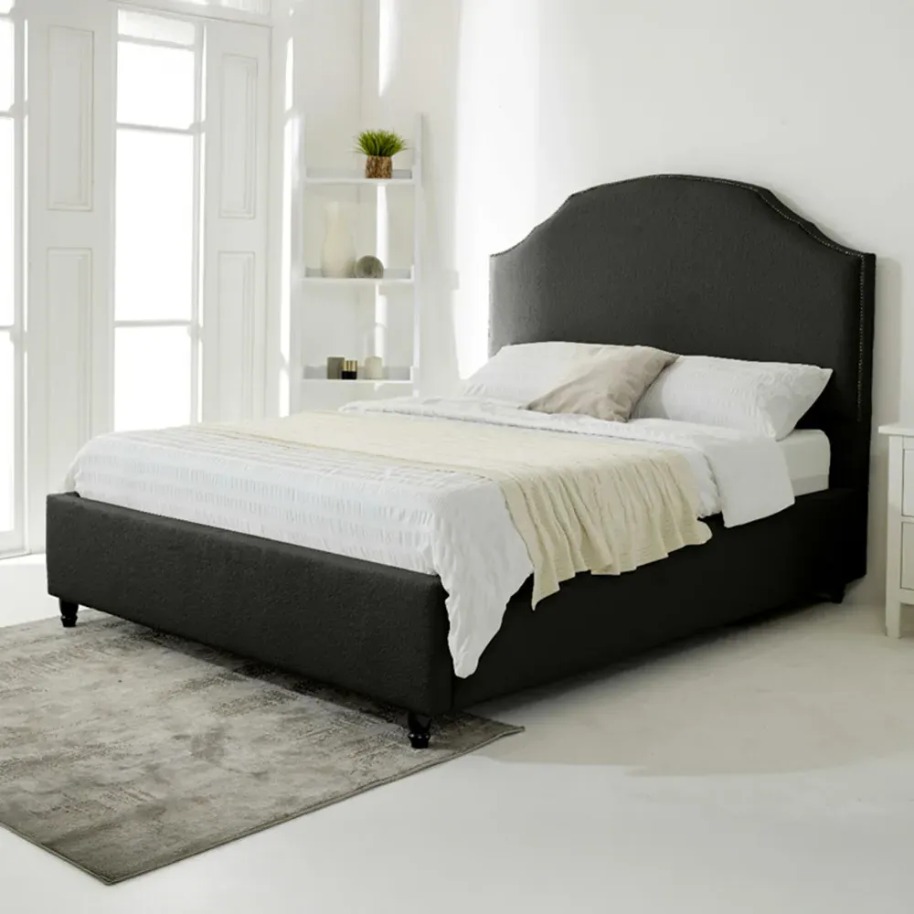 Sareen Single Bed Frame with Curved Headboard - Black, Velvet image