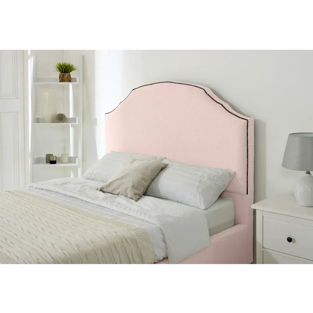Sareen Single Bed Frame with Curved Headboard - Pink, Velvet