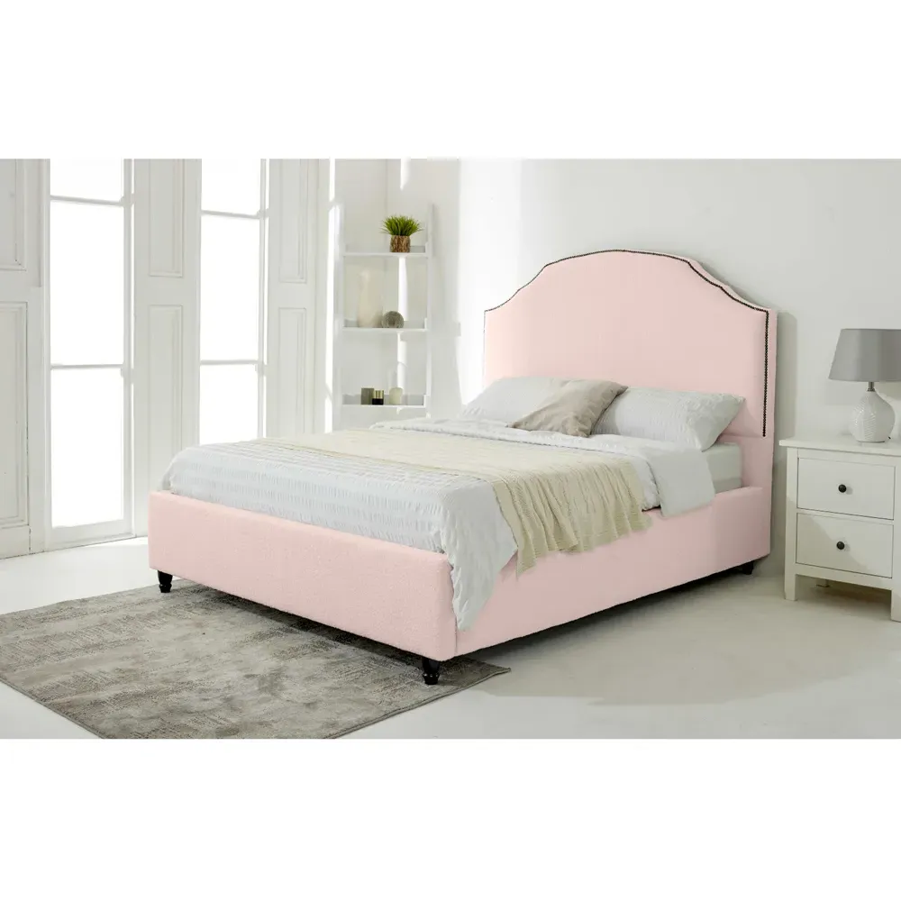 Sareen Single Bed Frame with Curved Headboard - Pink, Velvet