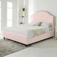 Sareen Single Bed Frame with Curved Headboard - Pink, Velvet